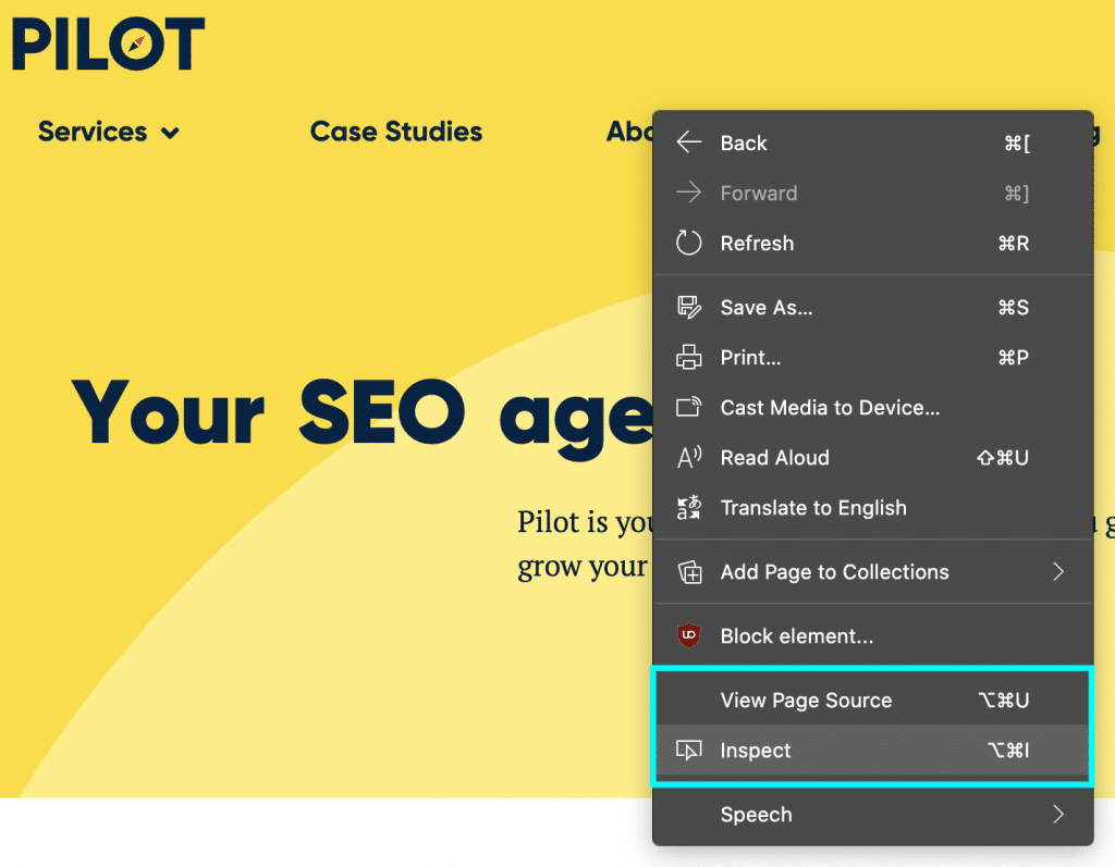 screenshot showing you how to inspect elements to troubleshoot JS