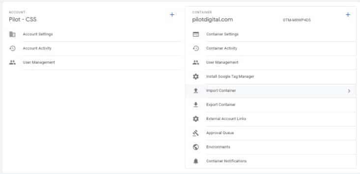 step one, import gtm container
