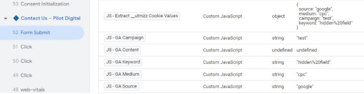 gtm preview, variables